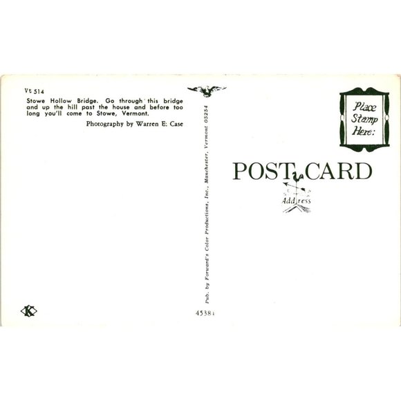 Vintage Stowe Hollow Covered Bridge Postcard Vermont Fall Trees Foliage - Picture 2 of 2